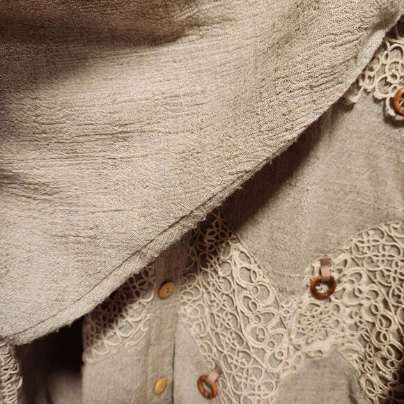 Vintage Lim's Women's OS Fits All Tan Blouse Crochet Lace Button Down Cotton USA - Picture 8 of 11